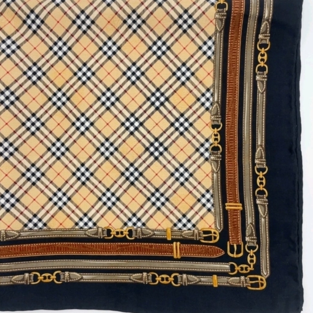 BURBERRYS Vintage Nova Check Silk Scarf 23x23 Belt Equestrian Print - Picture 7 of 8